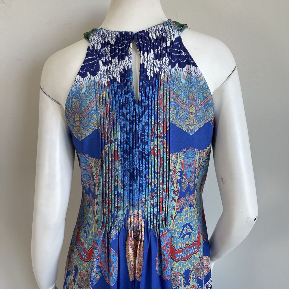 Anthropologie Ranna Gill Boteh Jewel Neckline Maxi Dress 6 Pleated Flowy Party - Picture 7 of 15